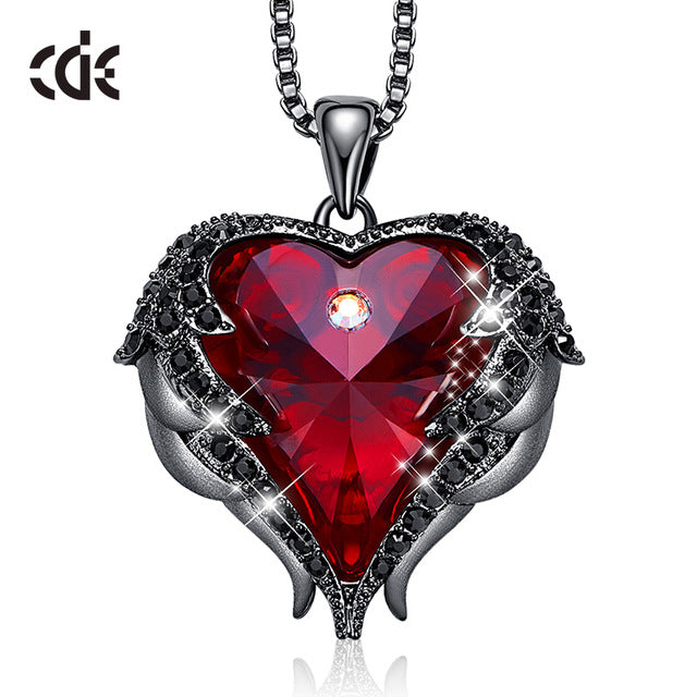 CDE Women Silver Color Necklace Embellished with Crystals from Swarovski Necklace Angel Wings Heart Pendant Valentines Gift