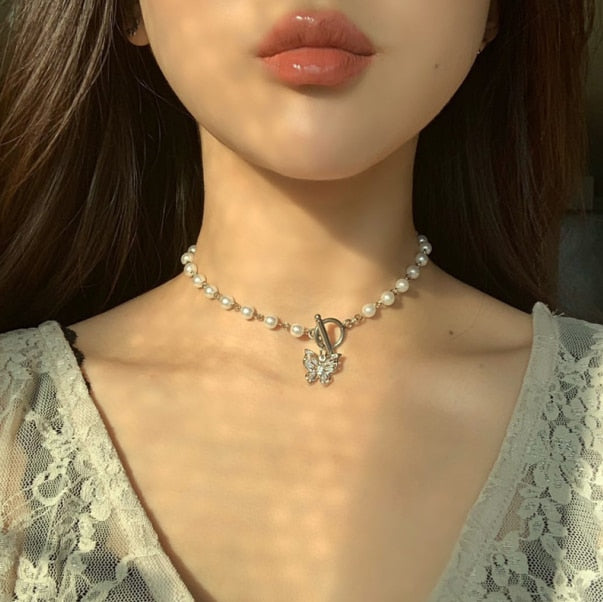 HUANZHI 2019 Hip Hop Multi-layer Imitation Irregular Pearls Chain Metal Beads Line Lock Chain Necklace for Women Jewelry