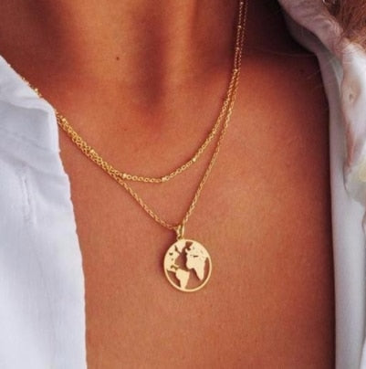World Map Necklace Globetrotter Gold Map Pendant World Choker Map Crescent Moon Necklaces&Pendants Dainty Pendants For Women