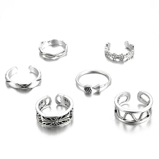 Tocona Carve Antique Silver Color Vintage Rings for Women Punk Fashion Boho Joint Finger Rings Set Jewelry Accessories 9049