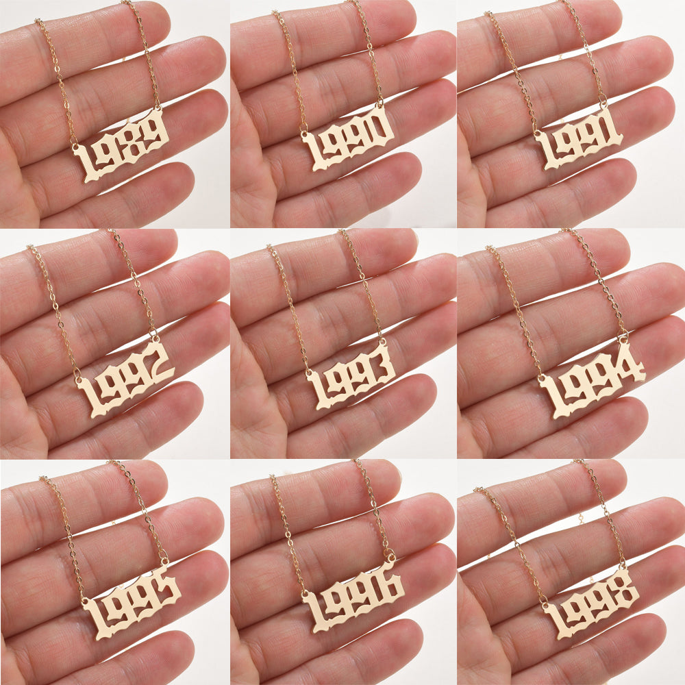 SUMENG 2020 New Fashion Year Number Necklaces Gold Color Long Chain Custom Year 1989 to 2000 Birthday Gift For Women