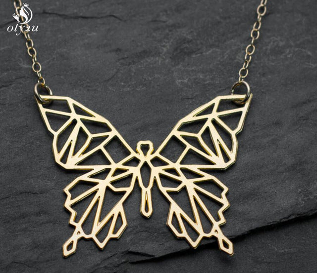 Oly2u Butterfly Necklace Geometric Butterfly Pendant necklace Necklace Chain Origami Butterfly statement necklace bijoux femme