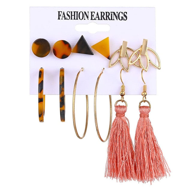 ALIUTOM Boho Tassel Earrings Set Bohemian Long Vintage Geometric Dangle Earrings For Women Brincos Fabric Drop Earring Jewelry