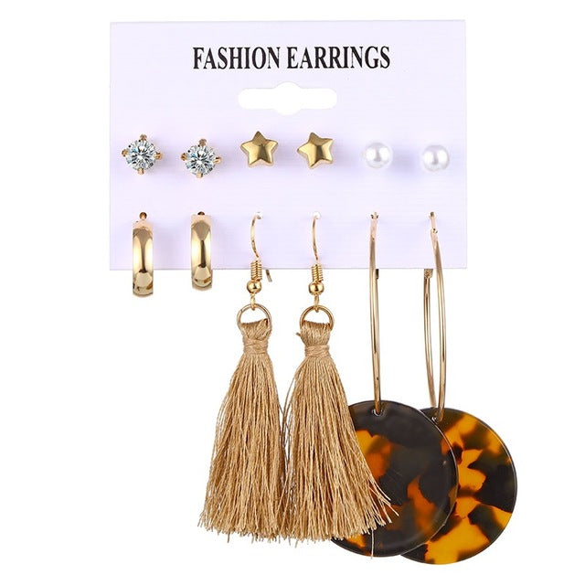 ALIUTOM Boho Tassel Earrings Set Bohemian Long Vintage Geometric Dangle Earrings For Women Brincos Fabric Drop Earring Jewelry