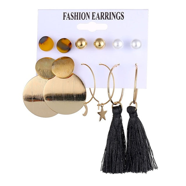 ALIUTOM Boho Tassel Earrings Set Bohemian Long Vintage Geometric Dangle Earrings For Women Brincos Fabric Drop Earring Jewelry