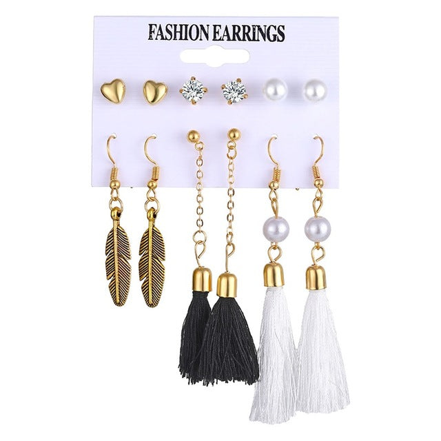 ALIUTOM Boho Tassel Earrings Set Bohemian Long Vintage Geometric Dangle Earrings For Women Brincos Fabric Drop Earring Jewelry