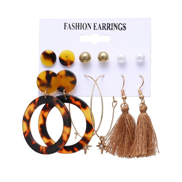 ALIUTOM Boho Tassel Earrings Set Bohemian Long Vintage Geometric Dangle Earrings For Women Brincos Fabric Drop Earring Jewelry