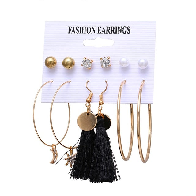 ALIUTOM Boho Tassel Earrings Set Bohemian Long Vintage Geometric Dangle Earrings For Women Brincos Fabric Drop Earring Jewelry