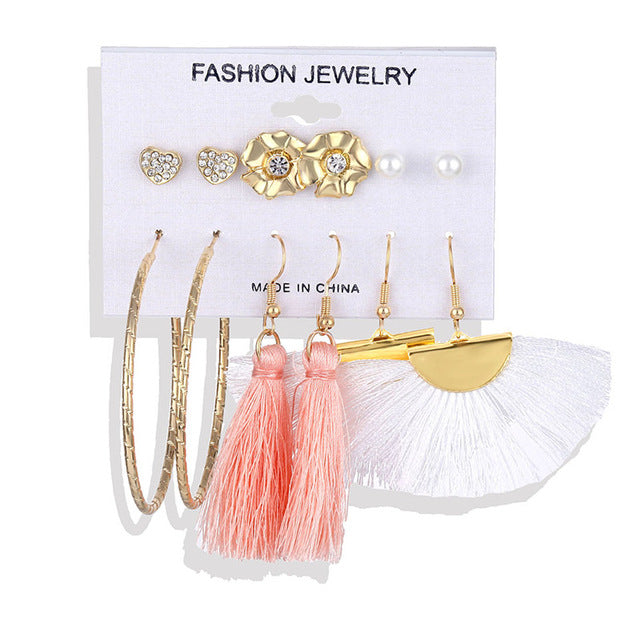 ALIUTOM Boho Tassel Earrings Set Bohemian Long Vintage Geometric Dangle Earrings For Women Brincos Fabric Drop Earring Jewelry