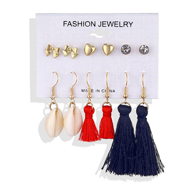 ALIUTOM Boho Tassel Earrings Set Bohemian Long Vintage Geometric Dangle Earrings For Women Brincos Fabric Drop Earring Jewelry