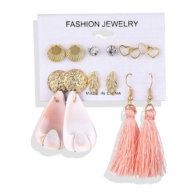ALIUTOM Boho Tassel Earrings Set Bohemian Long Vintage Geometric Dangle Earrings For Women Brincos Fabric Drop Earring Jewelry