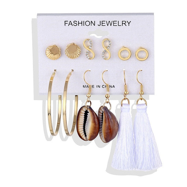 ALIUTOM Boho Tassel Earrings Set Bohemian Long Vintage Geometric Dangle Earrings For Women Brincos Fabric Drop Earring Jewelry