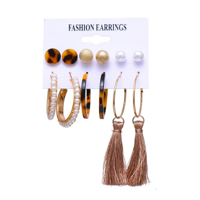 ALIUTOM Boho Tassel Earrings Set Bohemian Long Vintage Geometric Dangle Earrings For Women Brincos Fabric Drop Earring Jewelry