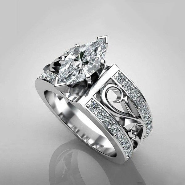 Fashion Marquise Cut Ring Silver Color Engagement Ring for Women Hollow Flower Rings Wedding Band Crystal Jewelry Dainty anillos