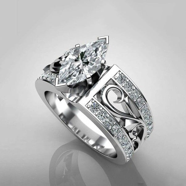 Fashion Marquise Cut Ring Silver Color Engagement Ring for Women Hollow Flower Rings Wedding Band Crystal Jewelry Dainty anillos
