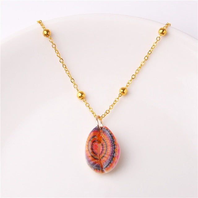 Boho Conch Shell Necklace Sea Beach Shell Chain Pendant Necklace For Women Collier Femme Shell Cowrie Summer Jewelry Bohemian