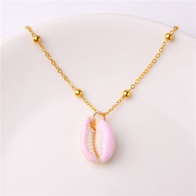 Boho Conch Shell Necklace Sea Beach Shell Chain Pendant Necklace For Women Collier Femme Shell Cowrie Summer Jewelry Bohemian