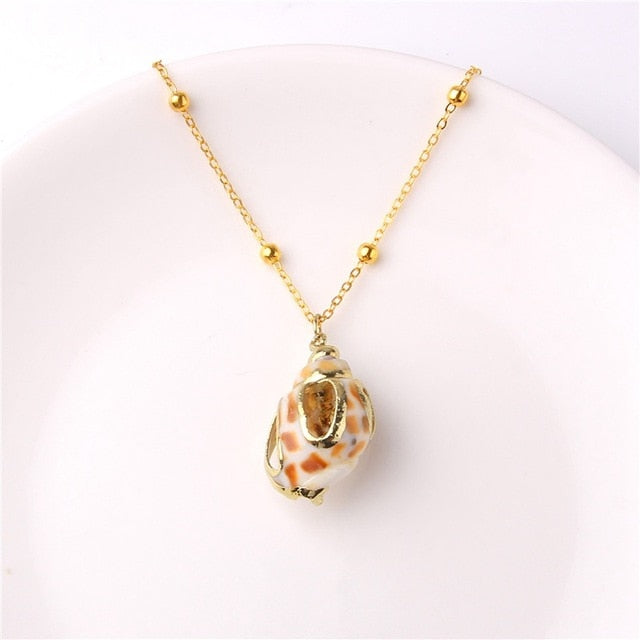 Boho Conch Shell Necklace Sea Beach Shell Chain Pendant Necklace For Women Collier Femme Shell Cowrie Summer Jewelry Bohemian
