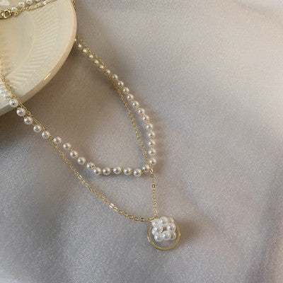 Kpop Fashion Pearl Choker Necklace Women Cute Girl Gold color Double Layer Chain Pearl Pendant Korean Jewelry Woman 2020 Collar