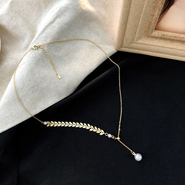 Kpop Fashion Pearl Choker Necklace Women Cute Girl Gold color Double Layer Chain Pearl Pendant Korean Jewelry Woman 2020 Collar