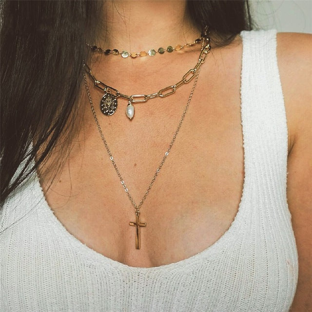 IF YOU Boho Coin Shell Rose Pendant Necklace For Girl Moon Crystal Choker Necklaces Women Beach 2020 Fashion Statement  Jewelry
