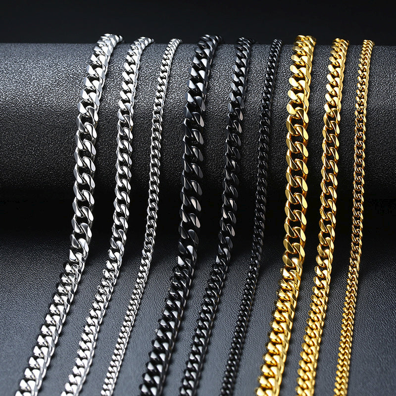 Vnox Basic Punk Stainless Steel Necklace for Men Women Curb Cuban Link Chain Chokers Vintage Black Gold Tone Solid Metal