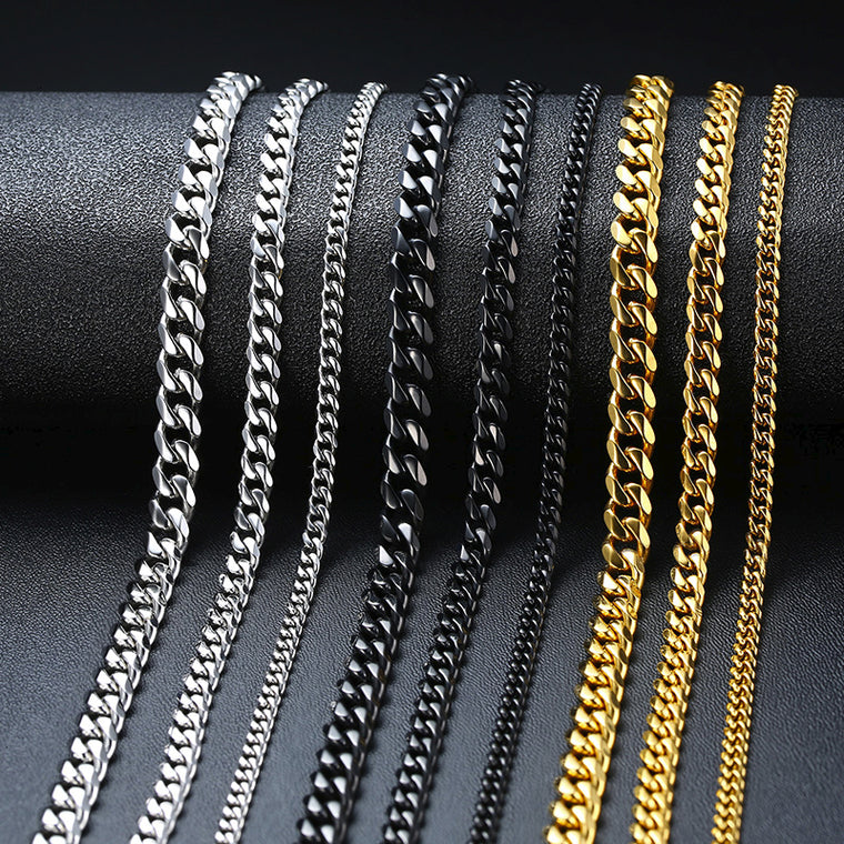 Vnox Basic Punk Stainless Steel Necklace for Men Women Curb Cuban Link Chain Chokers Vintage Black Gold Tone Solid Metal