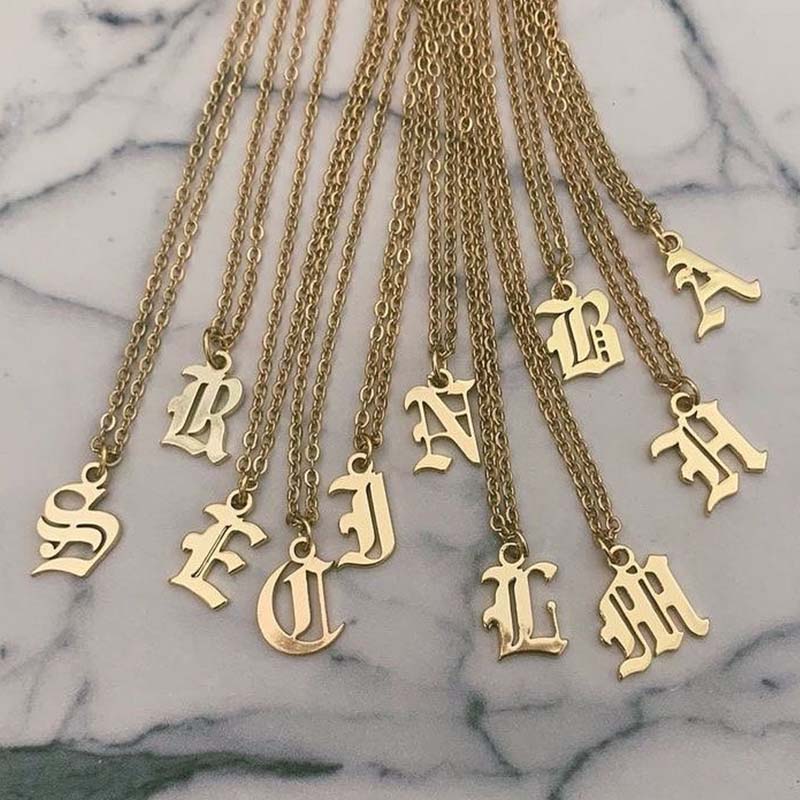 Gold chains initial necklace For women A-Z letter necklace stainless steel necklaces collier цепь old english font chain цепи