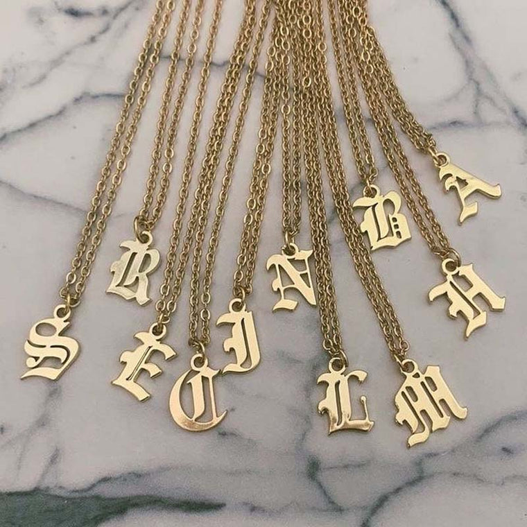 Gold chains initial necklace For women A-Z letter necklace stainless steel necklaces collier цепь old english font chain цепи