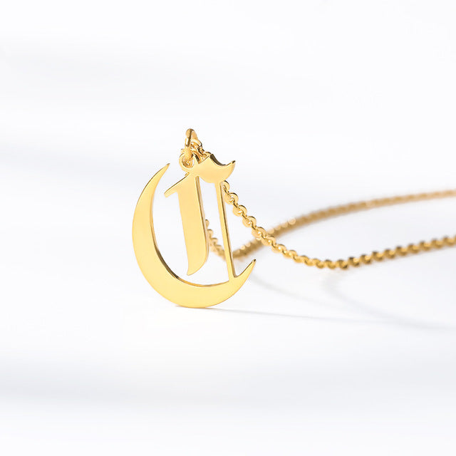 Gold chains initial necklace For women A-Z letter necklace stainless steel necklaces collier цепь old english font chain цепи