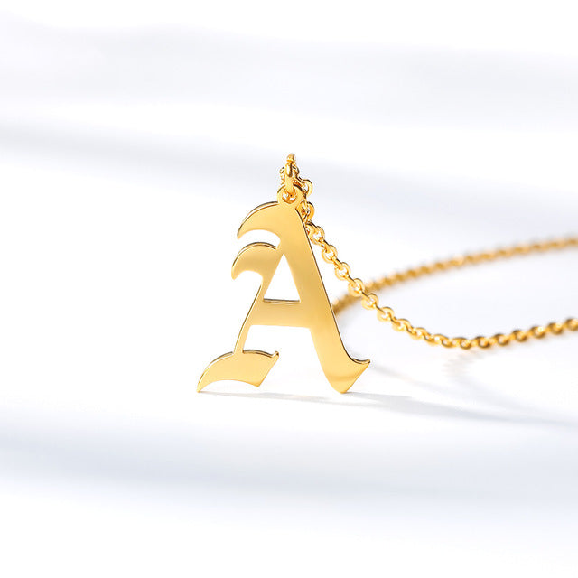 Gold chains initial necklace For women A-Z letter necklace stainless steel necklaces collier цепь old english font chain цепи