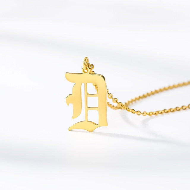 Gold chains initial necklace For women A-Z letter necklace stainless steel necklaces collier цепь old english font chain цепи