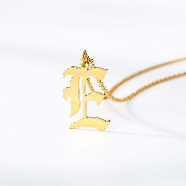 Gold chains initial necklace For women A-Z letter necklace stainless steel necklaces collier цепь old english font chain цепи