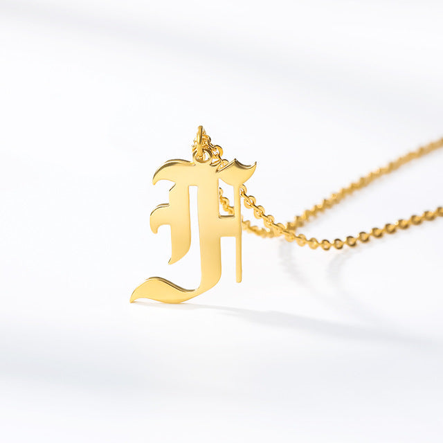 Gold chains initial necklace For women A-Z letter necklace stainless steel necklaces collier цепь old english font chain цепи