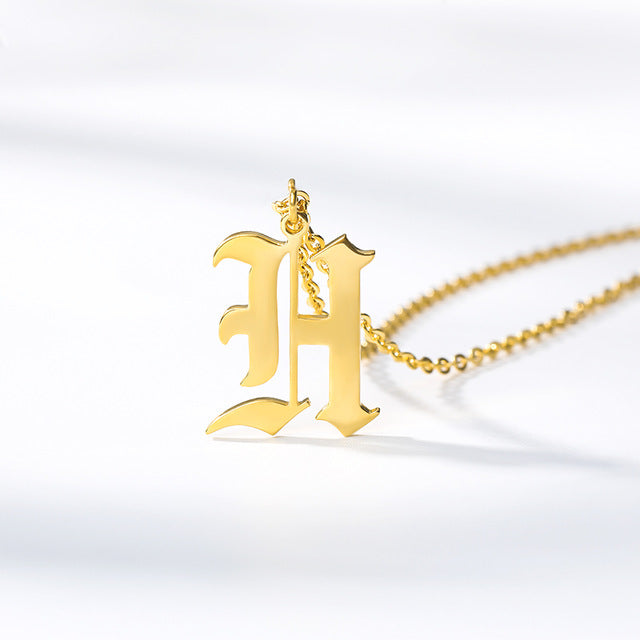 Gold chains initial necklace For women A-Z letter necklace stainless steel necklaces collier цепь old english font chain цепи
