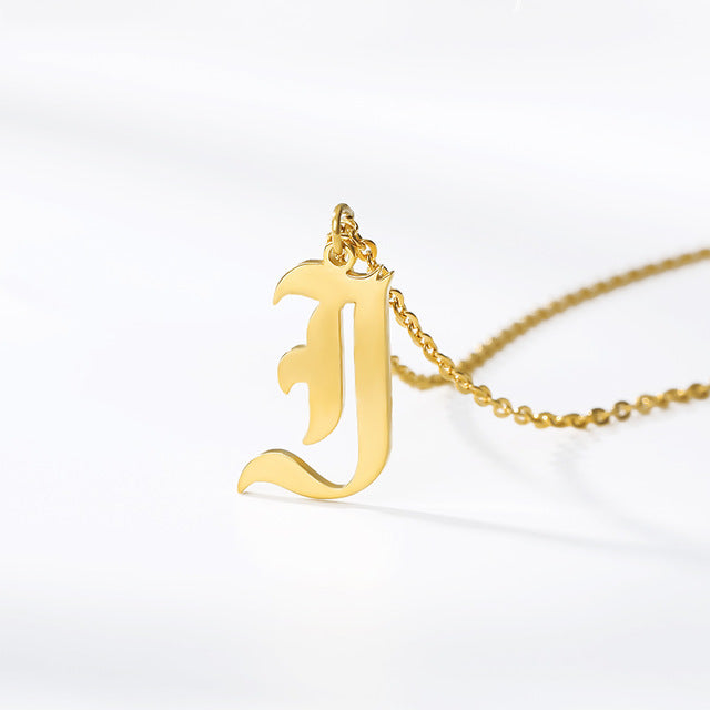 Gold chains initial necklace For women A-Z letter necklace stainless steel necklaces collier цепь old english font chain цепи