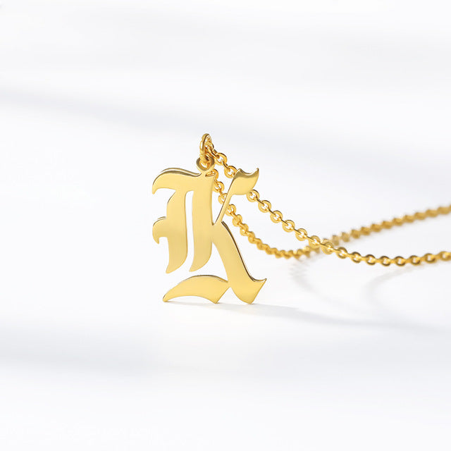 Gold chains initial necklace For women A-Z letter necklace stainless steel necklaces collier цепь old english font chain цепи