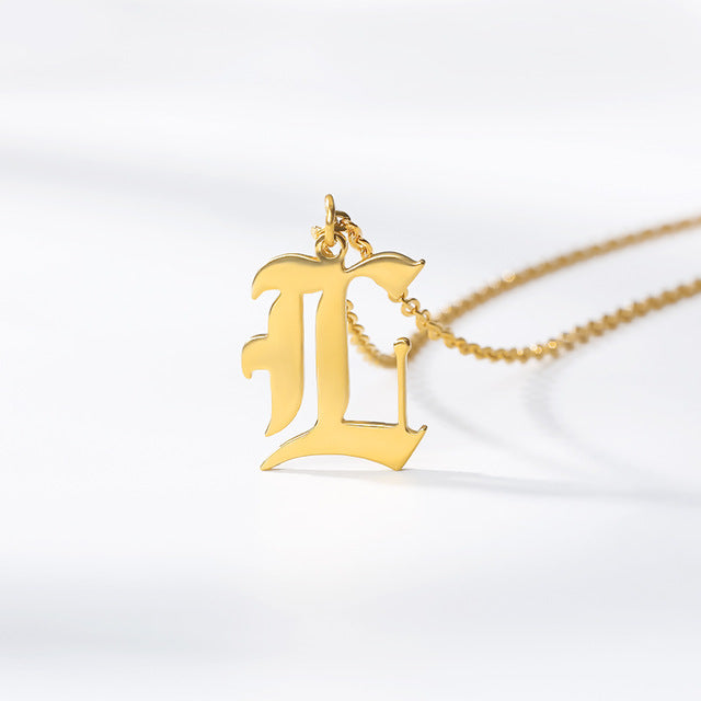 Gold chains initial necklace For women A-Z letter necklace stainless steel necklaces collier цепь old english font chain цепи