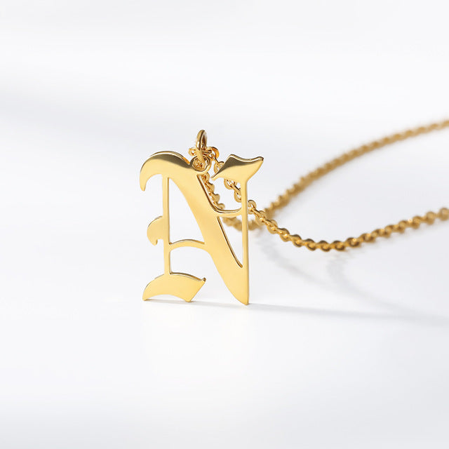 Gold chains initial necklace For women A-Z letter necklace stainless steel necklaces collier цепь old english font chain цепи
