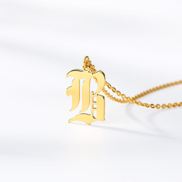 Gold chains initial necklace For women A-Z letter necklace stainless steel necklaces collier цепь old english font chain цепи
