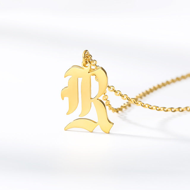 Gold chains initial necklace For women A-Z letter necklace stainless steel necklaces collier цепь old english font chain цепи
