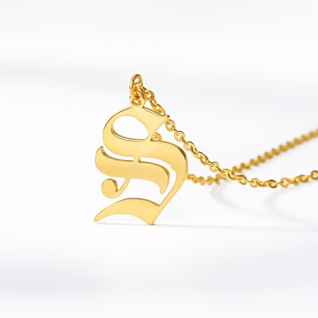 Gold chains initial necklace For women A-Z letter necklace stainless steel necklaces collier цепь old english font chain цепи
