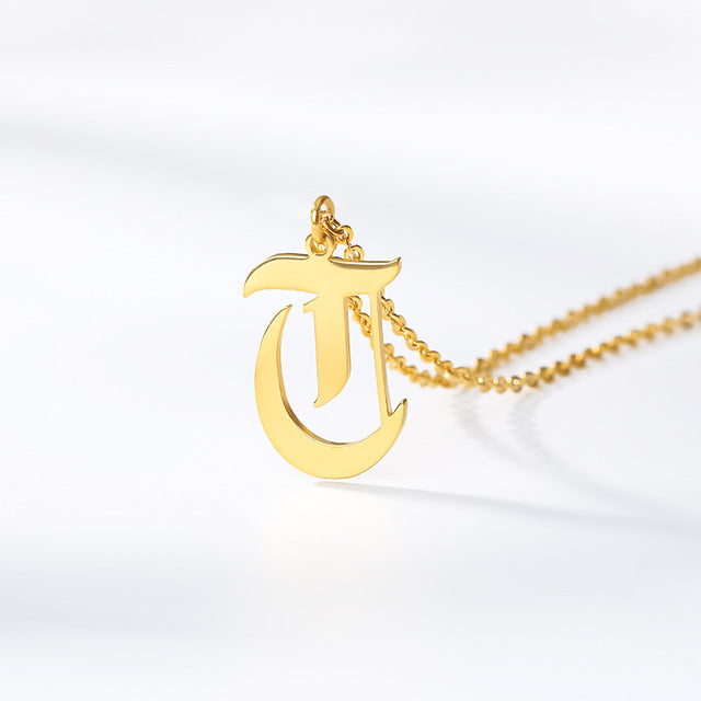 Gold chains initial necklace For women A-Z letter necklace stainless steel necklaces collier цепь old english font chain цепи