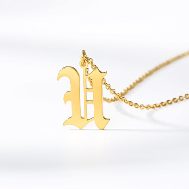 Gold chains initial necklace For women A-Z letter necklace stainless steel necklaces collier цепь old english font chain цепи
