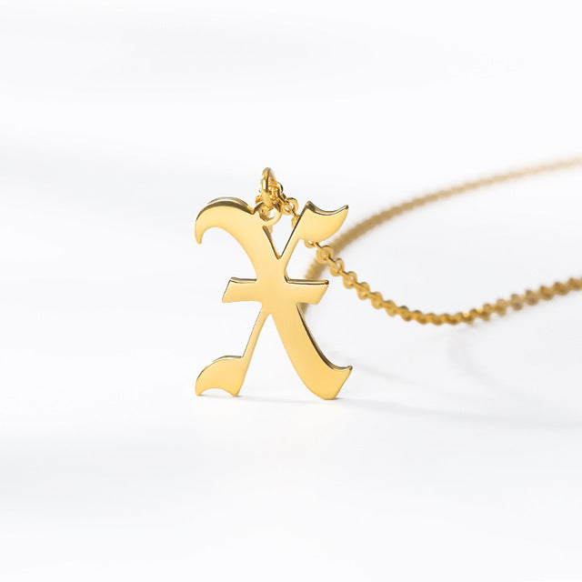 Gold chains initial necklace For women A-Z letter necklace stainless steel necklaces collier цепь old english font chain цепи