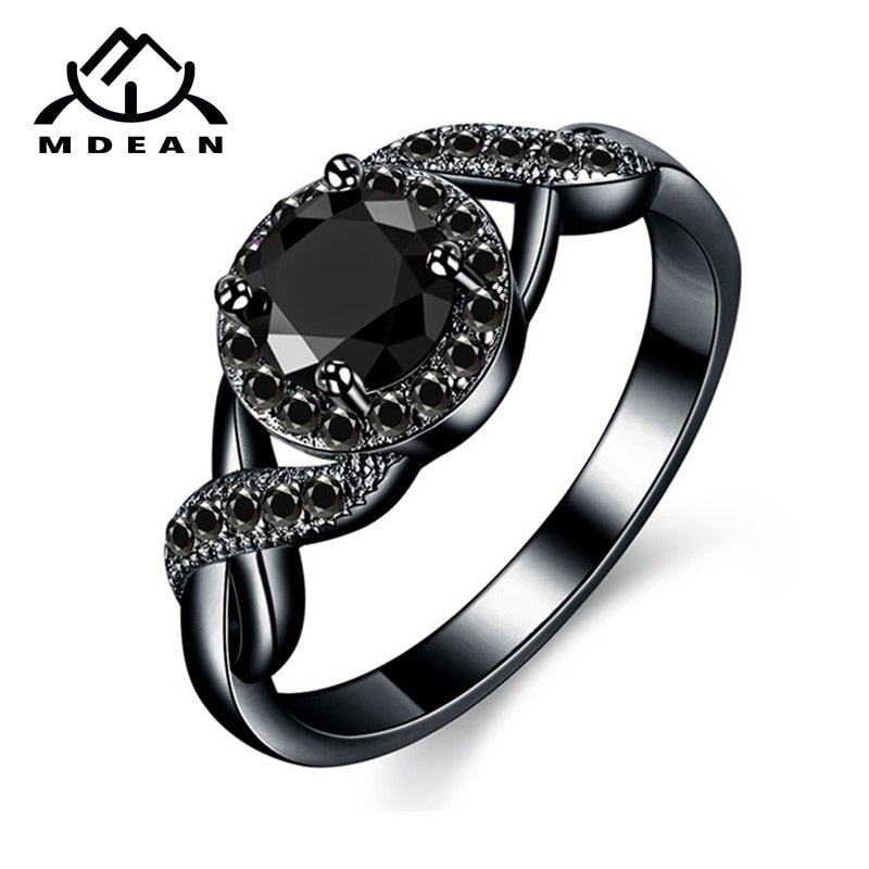 MDEAN Black Gold Color Wedding Rings Fashion Engagement black AAA for Women Zircon Jewelry Bijoux Bague Size 6 7 8 9 10 H465