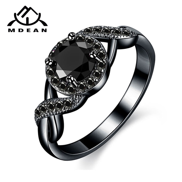 MDEAN Black Gold Color Wedding Rings Fashion Engagement black AAA for Women Zircon Jewelry Bijoux Bague Size 6 7 8 9 10 H465