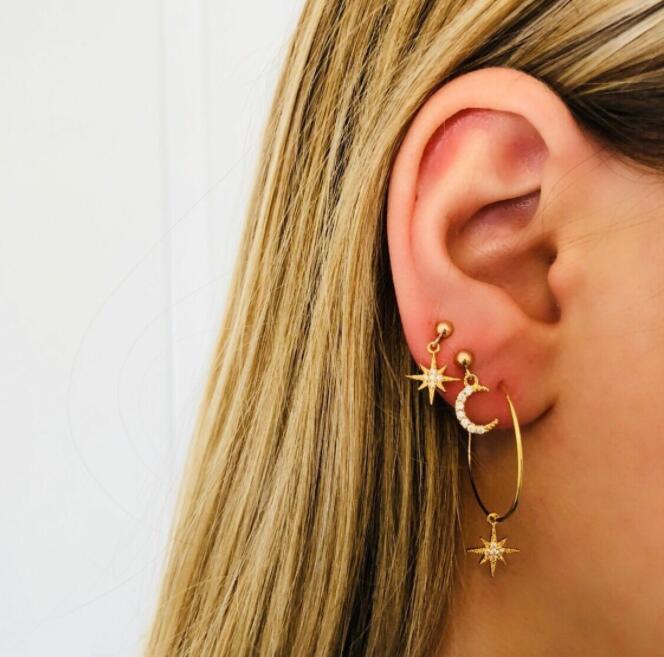 Tocona 4pcs/set Bohemian Star Moon Earring Geometric Crystal Pendant Stud Earring for Women Girl Pericing Earings Jewelry 6505